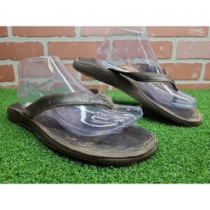 OluKai Womens Paniolo Leather Sandals Natural‎ Saddle Stitching Size 11 EUR 41